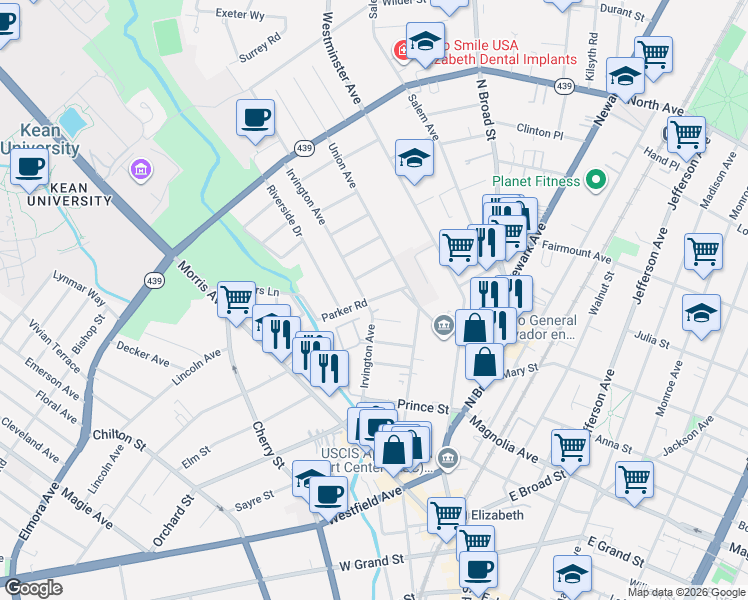 map of restaurants, bars, coffee shops, grocery stores, and more near 20-24 Algonquin Place in Elizabeth
