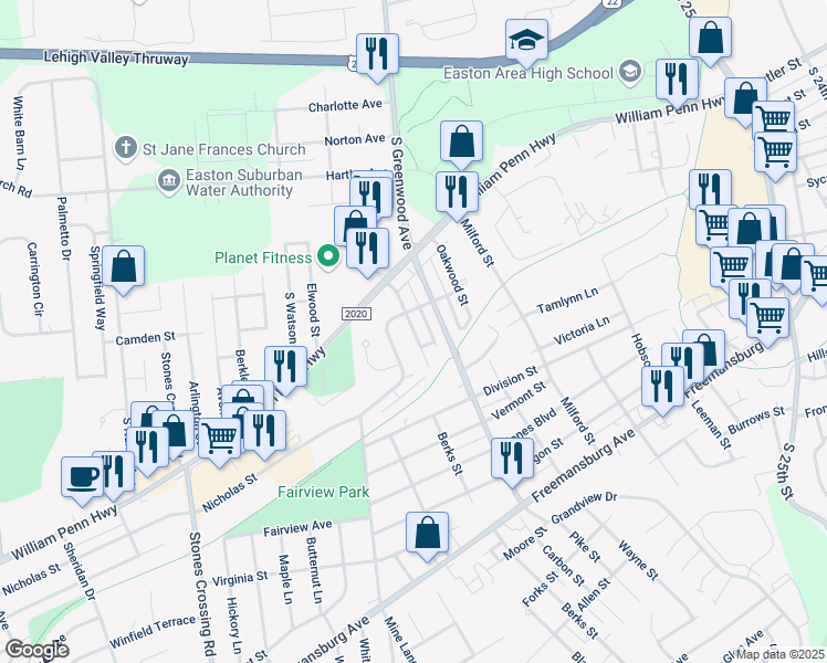 map of restaurants, bars, coffee shops, grocery stores, and more near 508 Kingwood Street in Easton