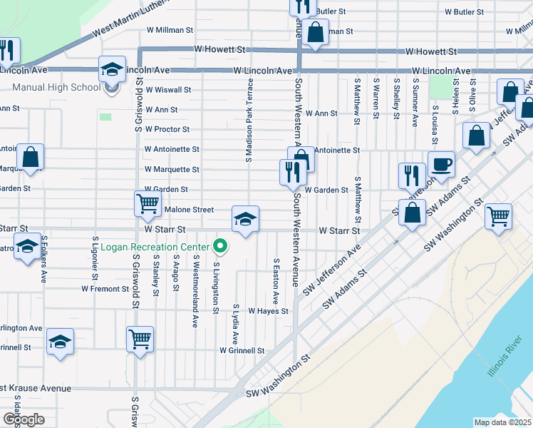 map of restaurants, bars, coffee shops, grocery stores, and more near 2016 West Garden Street in Peoria