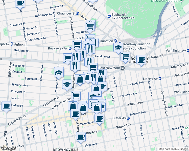 map of restaurants, bars, coffee shops, grocery stores, and more near 2397 Dean Street in Brooklyn