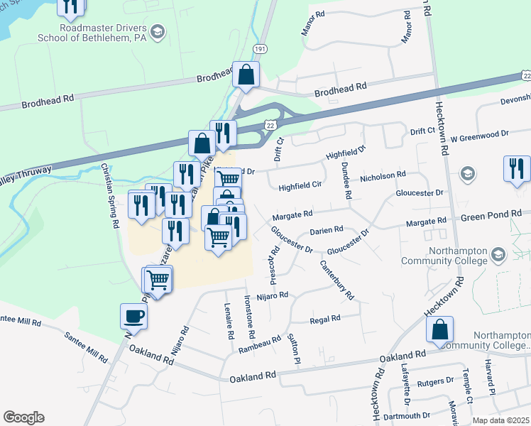 map of restaurants, bars, coffee shops, grocery stores, and more near 3075 Gloucester Drive in Bethlehem