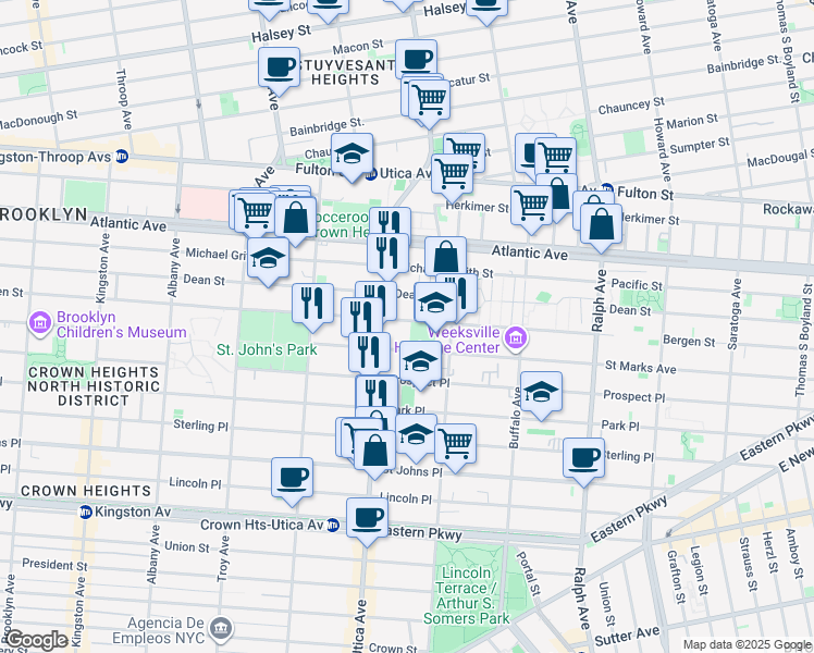 map of restaurants, bars, coffee shops, grocery stores, and more near 1776 Dean Street in Brooklyn