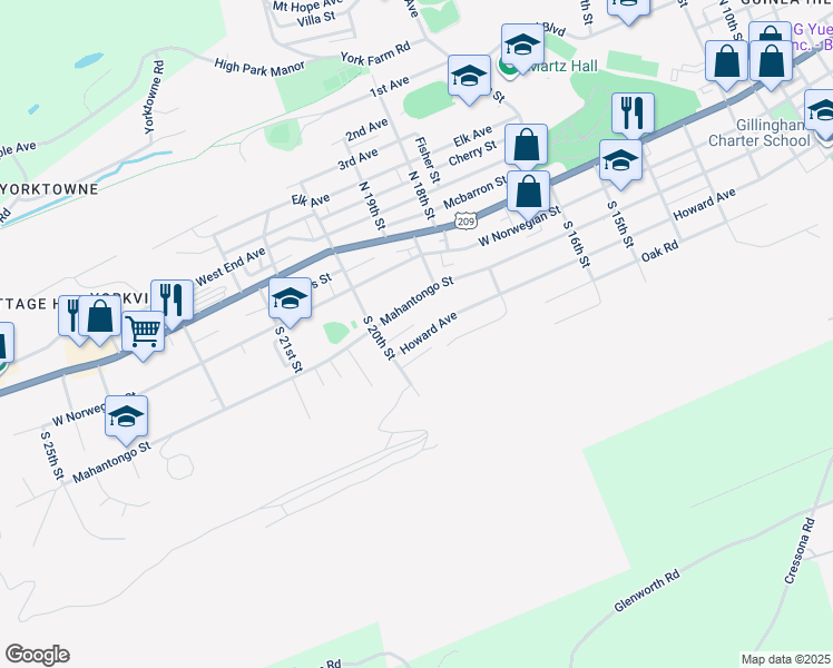 map of restaurants, bars, coffee shops, grocery stores, and more near 1944 Howard Avenue in Pottsville