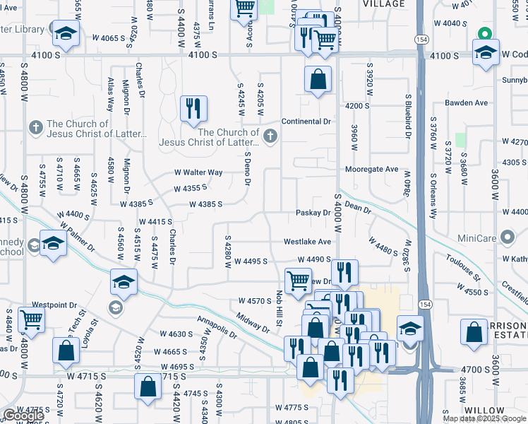 map of restaurants, bars, coffee shops, grocery stores, and more near 4380 South Perigrine Way in West Valley City