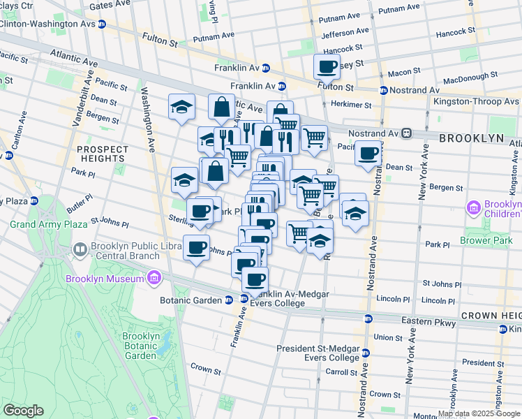 map of restaurants, bars, coffee shops, grocery stores, and more near 565 Prospect Place in Brooklyn