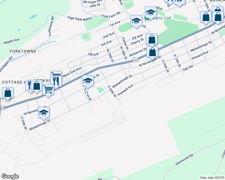 map of restaurants, bars, coffee shops, grocery stores, and more near 1965 Mahantongo Street in Pottsville