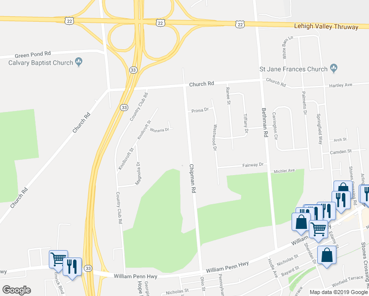 map of restaurants, bars, coffee shops, grocery stores, and more near 3649 Chipman Road in Easton