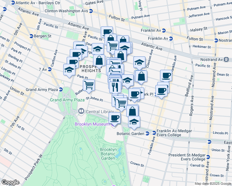 map of restaurants, bars, coffee shops, grocery stores, and more near 776 Washington Avenue in Brooklyn