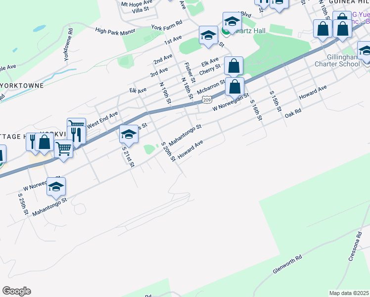 map of restaurants, bars, coffee shops, grocery stores, and more near 1944 Howard Ave in Pottsville