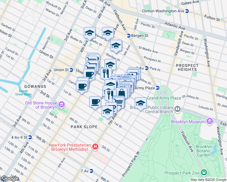 map of restaurants, bars, coffee shops, grocery stores, and more near 772 Union Street in Brooklyn