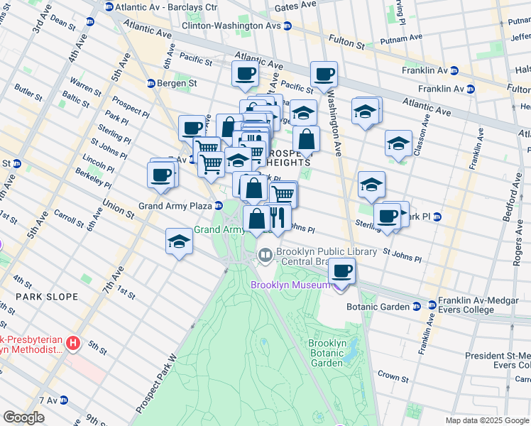 map of restaurants, bars, coffee shops, grocery stores, and more near 31 Butler Place in Brooklyn