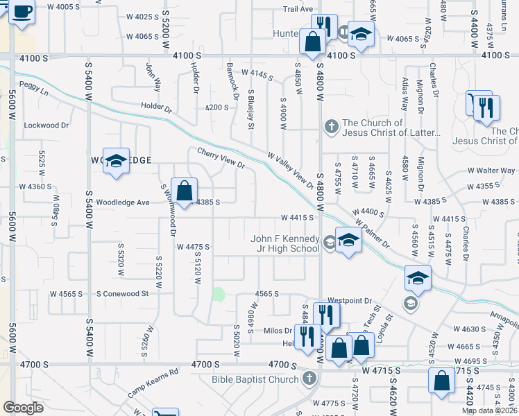 map of restaurants, bars, coffee shops, grocery stores, and more near 4397 Cherry View Drive in West Valley City