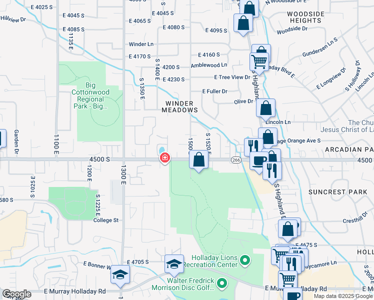 map of restaurants, bars, coffee shops, grocery stores, and more near 4472 South 1500 East in Millcreek