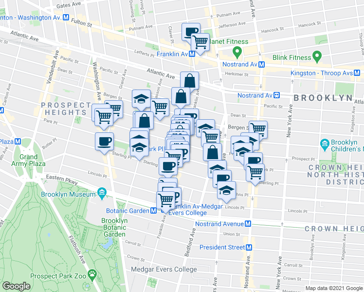 map of restaurants, bars, coffee shops, grocery stores, and more near 612 Prospect Place in Brooklyn