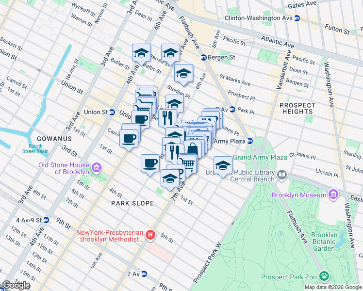 map of restaurants, bars, coffee shops, grocery stores, and more near 809 Union Street in Brooklyn