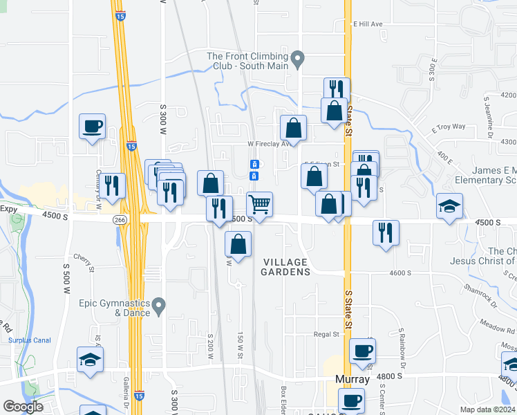 map of restaurants, bars, coffee shops, grocery stores, and more near S in Salt Lake City