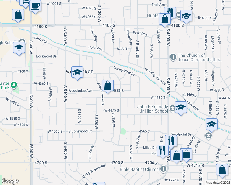 map of restaurants, bars, coffee shops, grocery stores, and more near 5109 Wildrose Drive in Salt Lake City