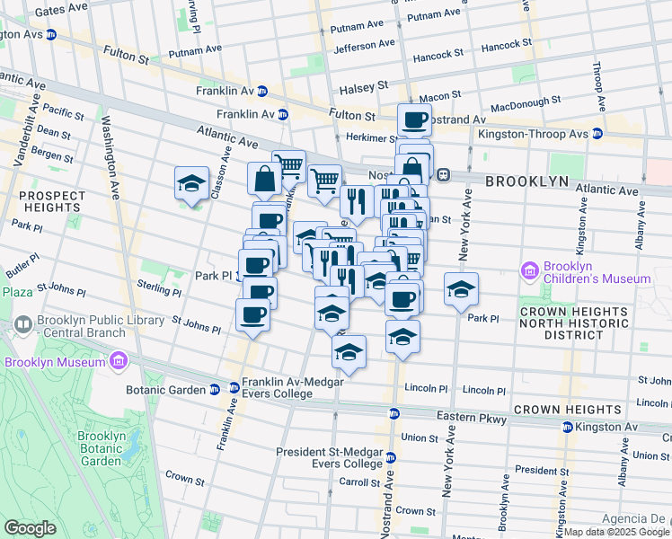 map of restaurants, bars, coffee shops, grocery stores, and more near 1391 Bedford Avenue in Brooklyn