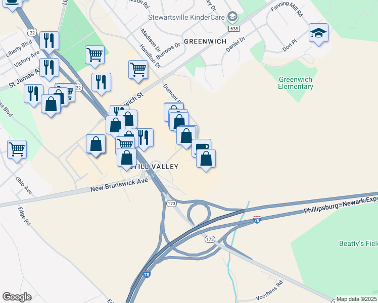 map of restaurants, bars, coffee shops, grocery stores, and more near 1202 New Brunswick Avenue in Phillipsburg