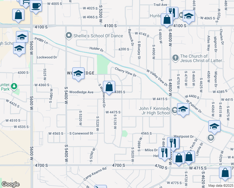 map of restaurants, bars, coffee shops, grocery stores, and more near 5109 Wildrose Drive in Salt Lake City