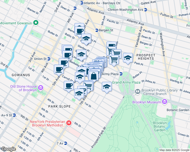 map of restaurants, bars, coffee shops, grocery stores, and more near 151 Berkeley Place in Brooklyn
