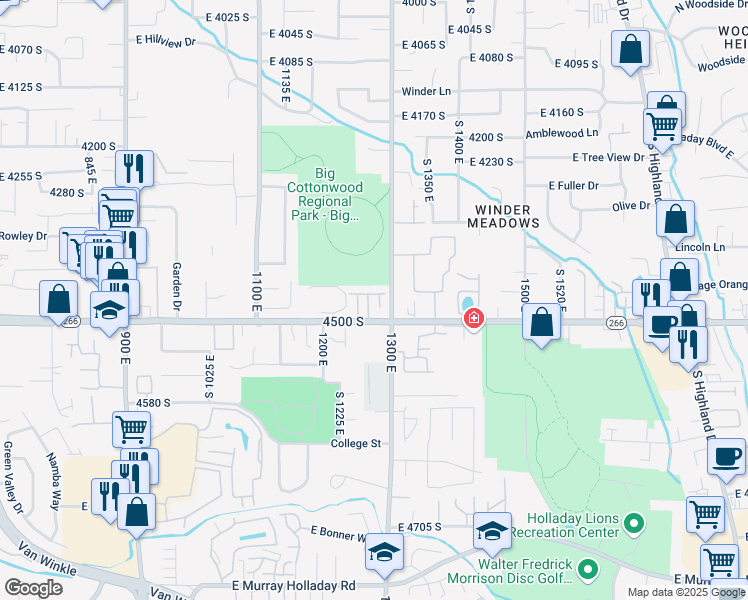map of restaurants, bars, coffee shops, grocery stores, and more near 4468 South Manor Ridge Place in Salt Lake City