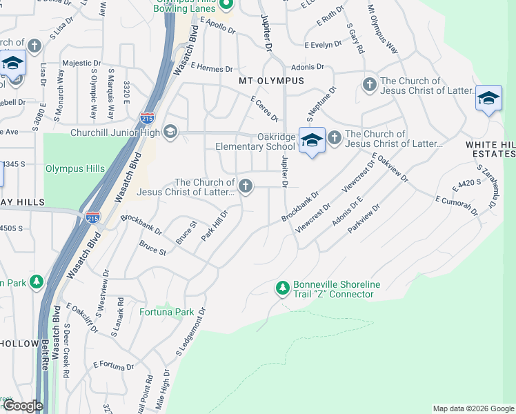 map of restaurants, bars, coffee shops, grocery stores, and more near 4436 Crest Oak Drive in Salt Lake City