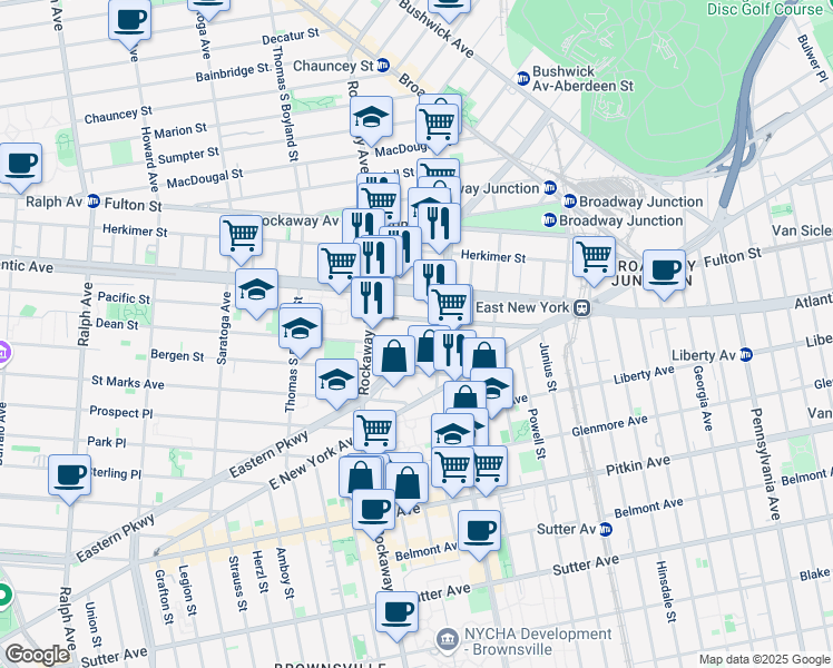 map of restaurants, bars, coffee shops, grocery stores, and more near 2254 Pacific Street in Brooklyn