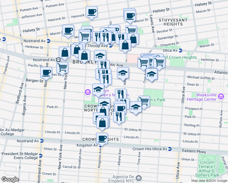map of restaurants, bars, coffee shops, grocery stores, and more near in Brooklyn