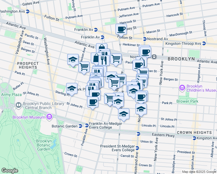 map of restaurants, bars, coffee shops, grocery stores, and more near 596 Saint Marks Avenue in Brooklyn