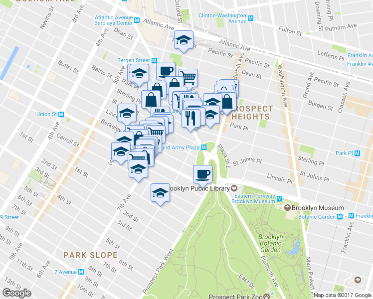 map of restaurants, bars, coffee shops, grocery stores, and more near 232 Saint Johns Place in Brooklyn