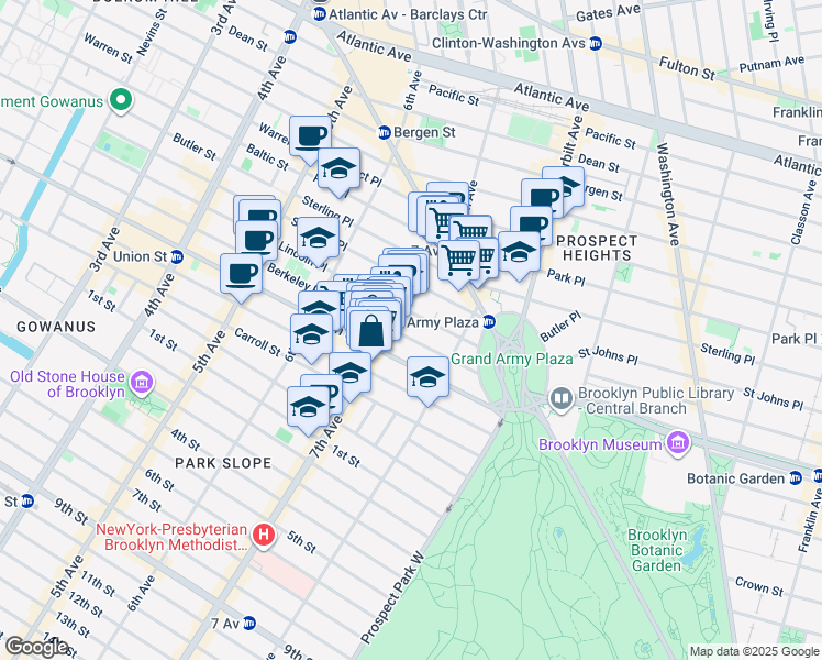 map of restaurants, bars, coffee shops, grocery stores, and more near 181 Lincoln Place in Brooklyn
