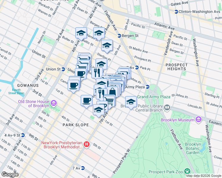 map of restaurants, bars, coffee shops, grocery stores, and more near 809 Union Street in Brooklyn