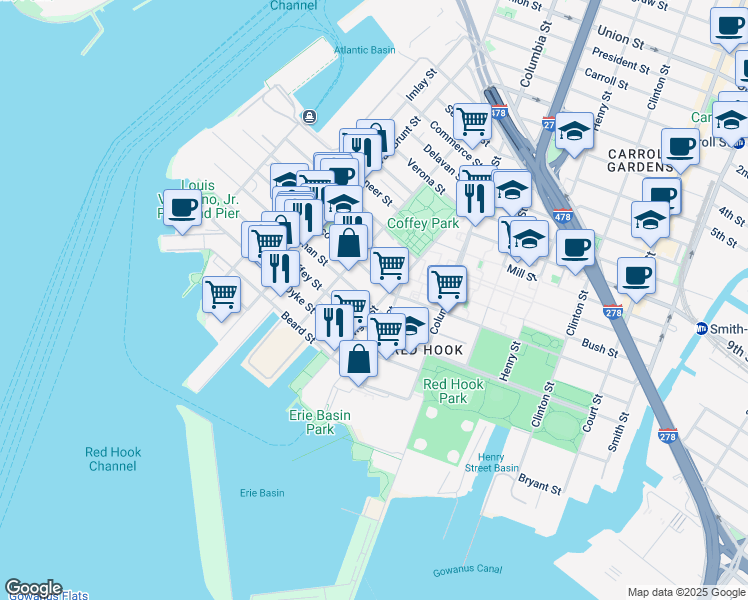 map of restaurants, bars, coffee shops, grocery stores, and more near in Brooklyn
