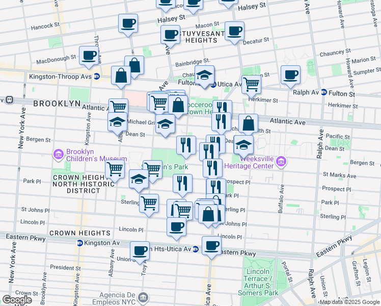 map of restaurants, bars, coffee shops, grocery stores, and more near 1524 Bergen Street in Brooklyn