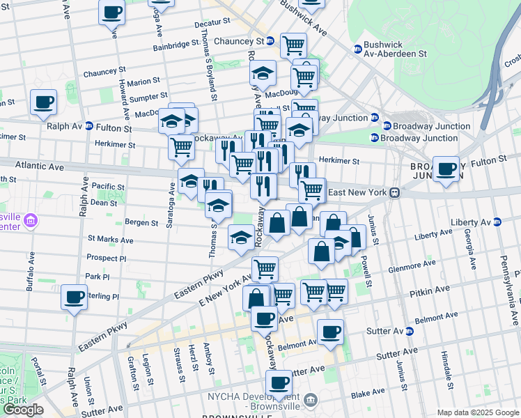 map of restaurants, bars, coffee shops, grocery stores, and more near in Brooklyn