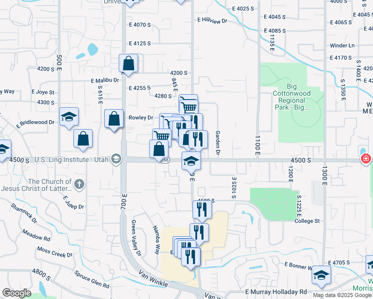 map of restaurants, bars, coffee shops, grocery stores, and more near in Millcreek