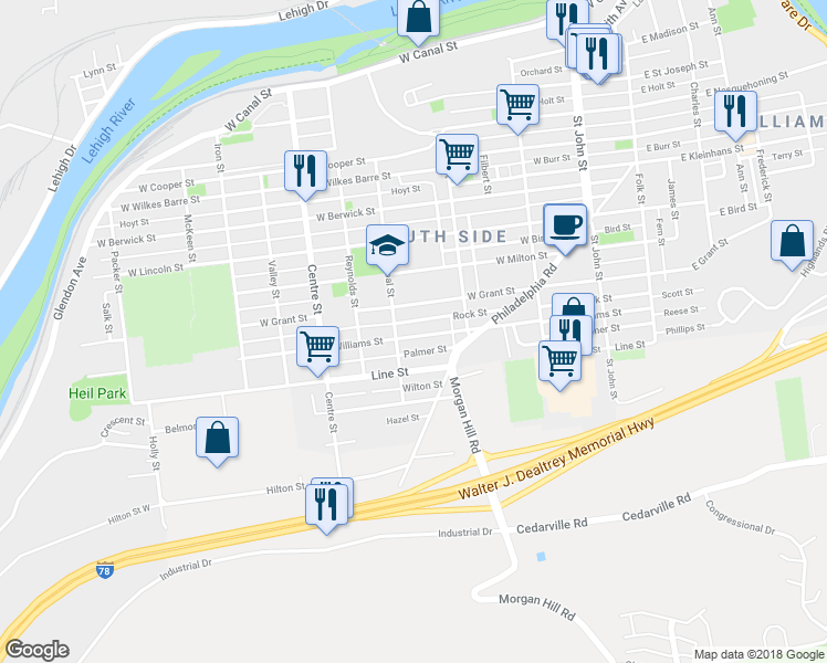 map of restaurants, bars, coffee shops, grocery stores, and more near 473 Williams Street in Easton