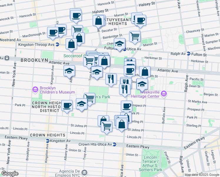 map of restaurants, bars, coffee shops, grocery stores, and more near 1518 Bergen Street in Brooklyn