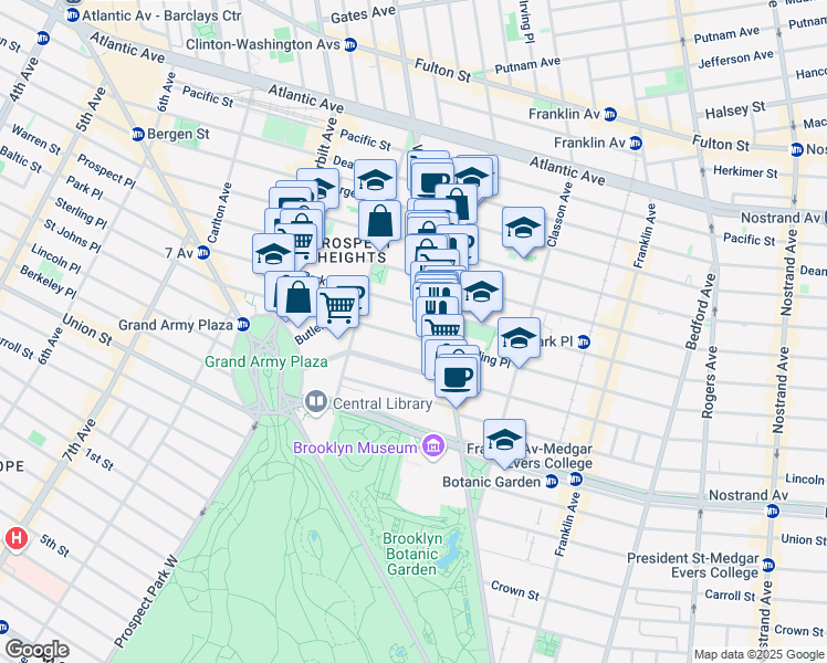 map of restaurants, bars, coffee shops, grocery stores, and more near 413 Sterling Place in Brooklyn