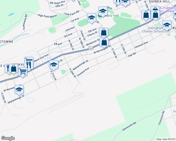 map of restaurants, bars, coffee shops, grocery stores, and more near 1901 Howard Avenue in Pottsville