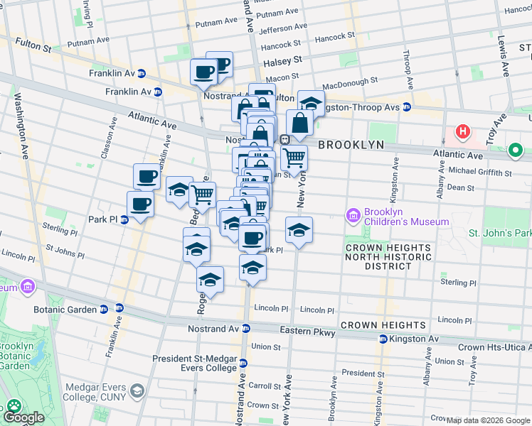 map of restaurants, bars, coffee shops, grocery stores, and more near 720 Saint Marks Avenue in Brooklyn