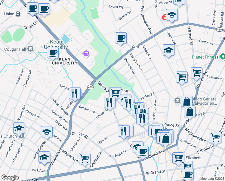 map of restaurants, bars, coffee shops, grocery stores, and more near 26 Trotters Lane in Elizabeth