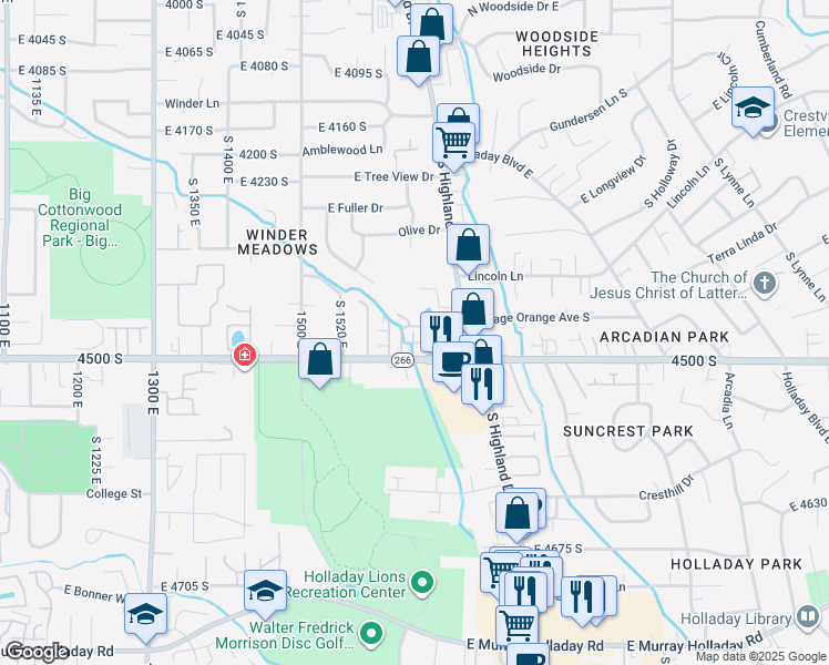 map of restaurants, bars, coffee shops, grocery stores, and more near 4462 Maybeck Place in Salt Lake City