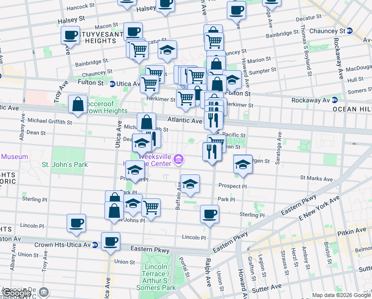 map of restaurants, bars, coffee shops, grocery stores, and more near 447 Kingsborough 4th Walk in Brooklyn