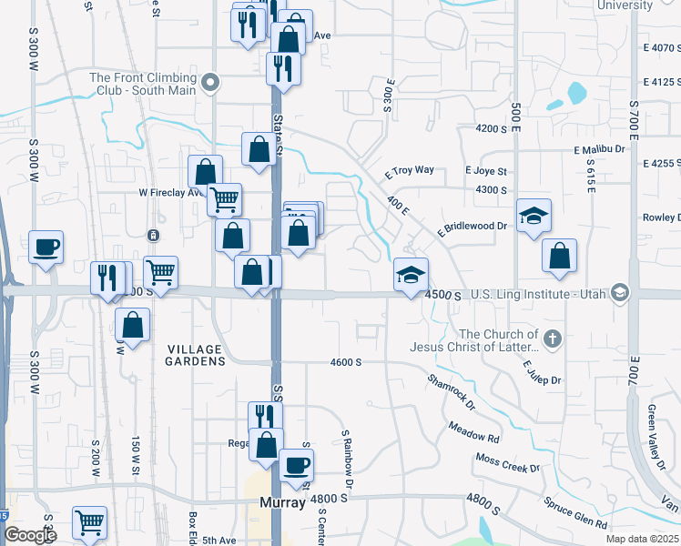map of restaurants, bars, coffee shops, grocery stores, and more near 235 East 4460 South in Murray
