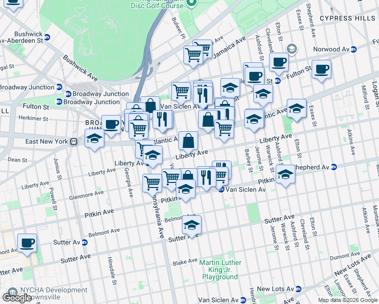 map of restaurants, bars, coffee shops, grocery stores, and more near 158 Bradford Street in Brooklyn
