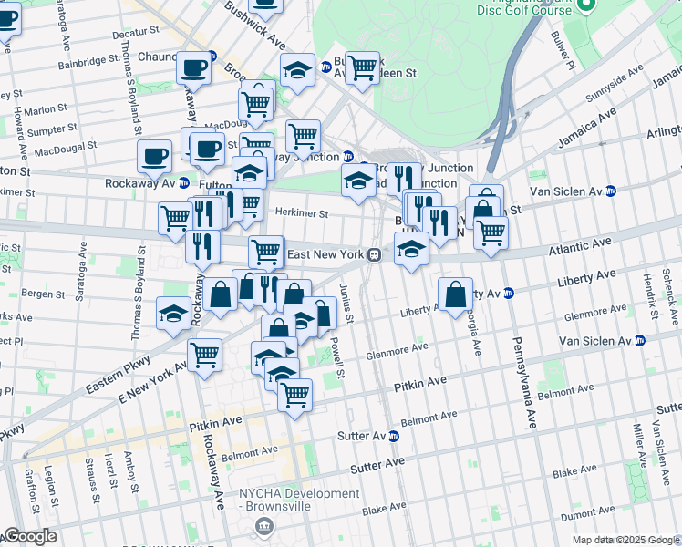 map of restaurants, bars, coffee shops, grocery stores, and more near 2435 Pacific Street in Brooklyn