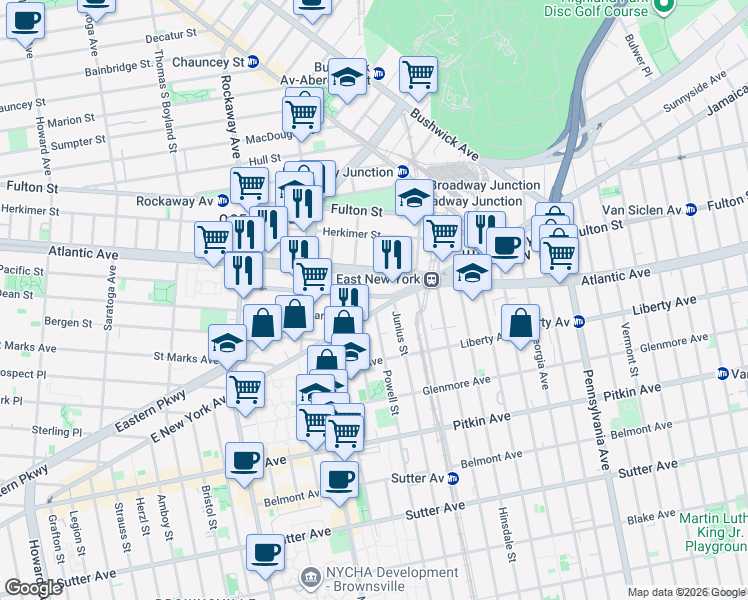 map of restaurants, bars, coffee shops, grocery stores, and more near 2435 Pacific Street in Brooklyn