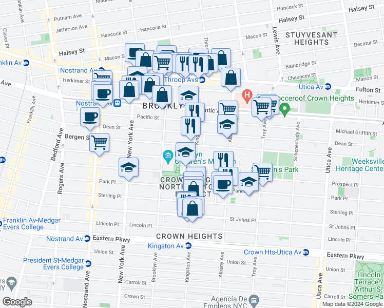 map of restaurants, bars, coffee shops, grocery stores, and more near 1286 Bergen Street in Brooklyn
